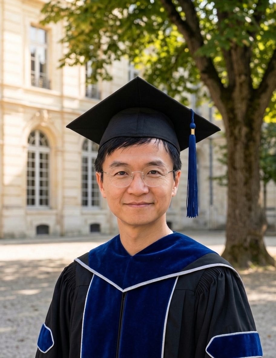 Eddie Chan in doctoral graduation regalia