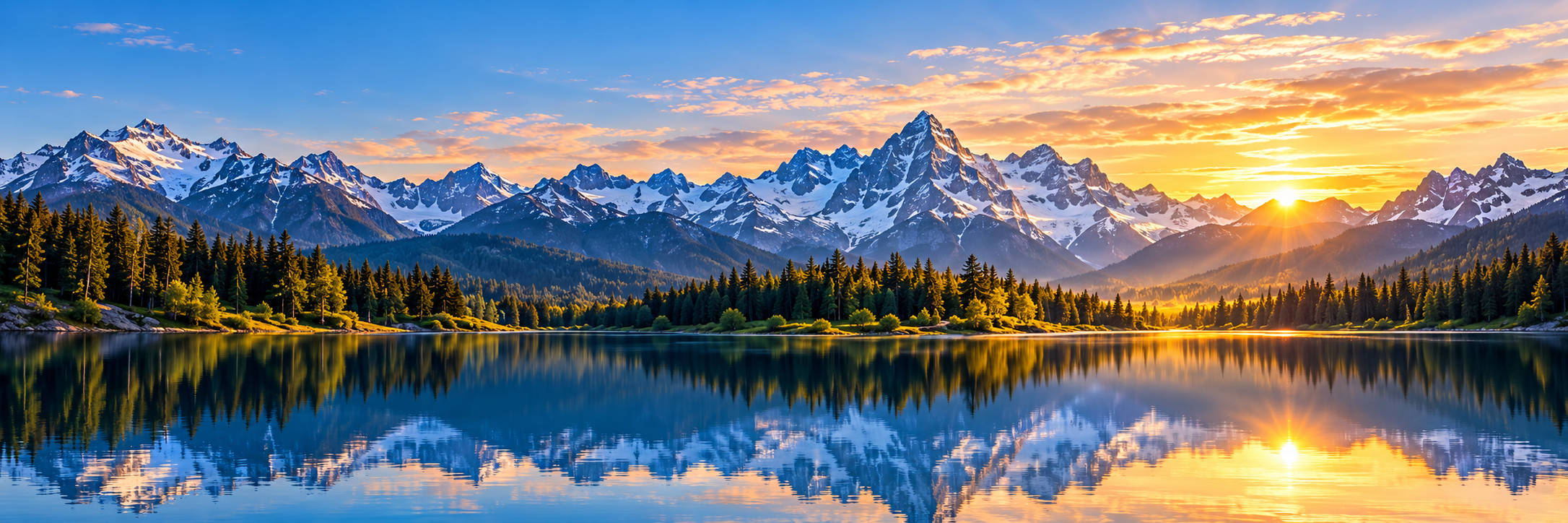 Sunrise over a mountain lake